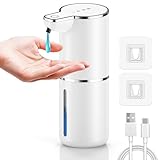 maxtachi Seifenspender Automatisch, Wandbefestigung Elektrischer Seifenspender mit Sensor, 4 Stufen Verstellbar USB Wiederaufladbar Soap Dispenser Weiss für Küchen, Bad, Schule