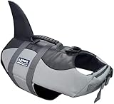 Aokay Hundeschwimmweste Hai,Größenverstellbarer Rettungswest für Hunde mit robustem Griff (M, Grau)