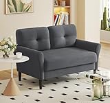 Domusensus Kleines Sofa 2 Sitzer, 123CM kleine Couch 2 Sitzer, Sofa klein mit 53CM extra tiefen Sitzen, MiniSofa Wohnzimmer, Werkzeugfreie Montage Sofas & Couches, Bequemer Samt Mini Couch, Grau