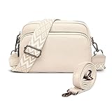 Paquesta Leder UmhäNgetasche Damen Schwarz Crossbody Bag Breiter Gurt Klein UmhäNgetasche mit 2 Breitem Schultergurt Crossbag Shoulder Women Damen-Schultertaschen Crossover (cremefarben)