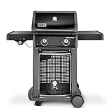 Weber Spirit E-220 Classic Gasgrill, 2 Brenner + Seitenkocher, 52 x 45cm Grillfläche, Warmhalterost, Deckelthermometer, abklappbarer Seitentisch (rechts), 4 Räder - Schwarz (46015079)