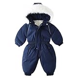 Generisch Baby Winteroverall Jungen Winddichte Warme Skianzug Mädchen Fleece Dicke Schneeoverall Stylisches Schneeanzug mit Fellkragen Kapuze