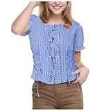 Karierte Bluse Damen Sommer, Oktoberfest Damen Outfit große Größen Hautsympathisch Traditionelles Hemd Klassisch Holzfällerhemd Slim Fit Hochwertig Verarbeitet Für Feste Und Feiern