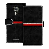 ESACMOT Leder Wallet Case Kompatibel mit Alcatel One Touch Flash 2 Horizontal Streifen Flip Cover Schutzhülle mit Kartenfach Magnetverschluss (Schwarz)