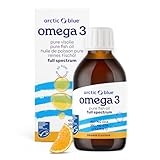 Arctic Blue Omega 3 Fischöl – 250 ml flüssig – MSC-Zertifiziert - hochdosiert mit DHA, EPA und Vitamin D – ohne Aufstoßen oder Fischgeruch – arktisches Fischöl – Orangengeschmack