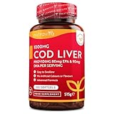 Lebertran Kapseln 1000mg - 365 Fischöl Kapseln - Hochwertiges Fish Oil - Hochdosiert Cod Liver Oil + Omega 3, Vitaminen A, D & E - Unterstützt die Herz- und Gehirngesundheit - Nutravita