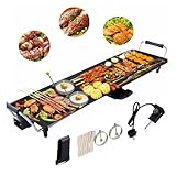 RELAX4LIFE Elektrische Grillplatte 1800W, Elektrogrill mit Antihaftbeschichtung, 90 x 23 cm, Tischgrill 5-stufig einstellbare Temperatur, inkl. 6 kleinem Holzschaber & 2 Antihaftringen, BBQ & Partys