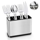 QOUBNIC Besteckkasten, Besteckhalter 4 Fächer Besteckkorb, Abtropfschale Besteckkasten für Küchenutensilien, Besteck, Gabeln
