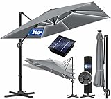 KESSER® Sonnenschirm LED Solar Ampelschirm SUN XL 300 x 300 cm Inkl. Abdeckung +Windsicherung Drehbar Neigbar Kippbar Marktschirm Groß 360° Rotation, Gartenschirm mit Kurbel Sonnenschutz, Anthrazit