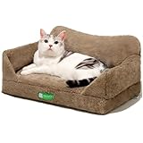 MEWOOFUN Katzensofa, Katzenbett für Hauskatzen, Kätzchenbett, Haustiersofa mit abnehmbarem, waschbarem Bezug und Rutschfester Unterseite für kleine Hunde (Braun, S)