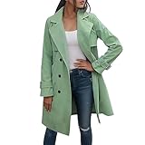 SRZYMJ Grün Mantel Damen Frühling Trenchcoat Damen Lang Sommer Wollmantel Kariert Damen Wolle Langer Wintermantel Windbreaker Lang Kurzmantel Wolle Funktionsjacke Dünn Winterjacke Wintermantel