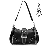 VOSSOT Umhängetasche Damen Klein Handtasche, mit Taschenanhänger, Schultertasche mit Reißverschluss PU Leder Hobo Bag Y2K Handtasche Vintage für Teenager Mädchen, Perfekt für Party Date Alltag