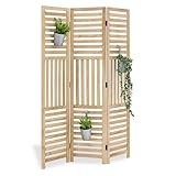 Homestyle4u Paravent 3 teilig Indoor Raumteiler Holzlamellen Natur 170x120 cm Trennwand Sichtschutz Holz freistehend