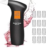 RUTIDA Alkoholtester, Alkoholmessgeräte Polizeigenau mit 12 Mundstücken, Professioneller Alkohol Tester Promillemessgerät mit Digitaler LCD-Anzeige und Halbleiter Sensorik