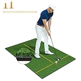 COSTWAY Golf Abschlagmatte, 152 x 92cm Golf Übungsmatte inkl. 2 Gummi-Tees und 2 Ausrichtungsstäbe, Golfmatte mit 6 Abschlagpositionen, für Indoor und Outdoor (152 x 92cm, 32mm)