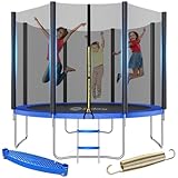 Sekey Trampolin Outdoor Ø 244/305/366 cm - TÜV Rheinland GS-Zertifiziert, Kindertrampolin Gartentrampolin mit Rutschfester Leiter, verstärktem Sicherheitsnetz und Randabdeckung 305CM 150KG, Blau