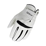 Wilson Feel Plus Herren-Golfhandschuh, Premium-Leder, Verbesserter Grip und Schweißkontrolle, Weiß, Größe M (Linke Hand)