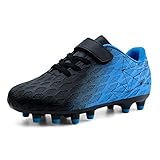 JABASIC Kids Firm Ground Fußballschuhe Jungen Mädchen Sportliche Fußballschuh (30EU,Schwarz/Blau)