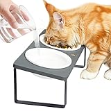 GUUSII HOME Futterstation Katzen Erhöht Katzen Fressnapf Katze Erhöht Ergonomischer Katzennapf Erhöht Keramik Napf Katzennapf Erhöht Katzen Futternapf Katze Fressnapf Katze Holz Keramik (Grau)