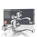 EISL NI161EUCR EUROPA Wandwasserhahn Chrom, Wand-Spültischarmatur 360°, ideal für Doppelspülbecken, Wasserhahn Wandmontage, Wandarmatur für Küche/Ausgussbecken, Mischbatterie für Wandmontage