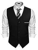 COOFANDY Herren Weste Anzugweste slim fit V-Ausschnitt Ärmellose mit 5 Knöpfen Gilet Business Casual Klassisch Basic Männer Anzugweste für Herren Schwarz L