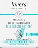 lavera Festes Pflegeshampoo basis sensitiv Feuchtigkeit & Pflege - ohne Silikone - Langanhaltende Frische & ausgewogene Kopfhaut - vegan - Naturkosmetik - 50 g
