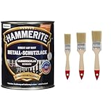 HAMMERITE METALLSCHUTZLACK HAMMERSCHLAG SCHWARZ 750ML & HARDY WORKING TOOLS Flachpinsel-Set 3-teilig