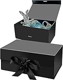 Schwarz Geschenkbox mit Schleife,23x17x7cm Wiederverwendbare Geschenkschachtel Geschenkkarton Verpackungsbox Geschenkverpackung Box