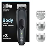 Braun Bodygroomer 3, Körperpflege- und Haarentfernung für Herren, mit SkinShield-Technologie, Sensitiv-Kammaufsatz, lebenslang scharfe Metallklinge, BG3350, schwarz/grau