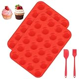FIHODONE Muffin Backform, 2 Stück Muffinform Silikon 24 Cavity Mini Muffins Backform, Silikon Muffinförmchen Leicht zu Reinigen, Muffinblech Antihaftbeschichtet, spülmaschinenfest, Rot