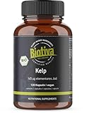 Kelp Bio hochdosiert 120 Kapseln - 165 mg Natürliches Jod - Kelpalgen - Abgefüllt in Deutschland - 100% Vegan - Ohne Füllstoffe oder Trennmittel - Biotiva