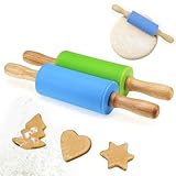 Silikon-Nudelholz Antihaft-Oberfläche Holzgriff für Kinder 22cm 2er-Pack