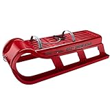 EKO Snowstar 100 2er Familienschlitten 2-Sitzer - davoser Stil Kunststoff-Schlitten mit Metallkufen (rot)