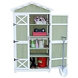 Extra hoher Holz-Gartenschrank für den Außenbereich, wetterfester Geräteschuppen mit Metallgriffen für Terrassenmöbel, große Kapazität, Aufbewahrungslösung für den Hinterhof (Größe: B)