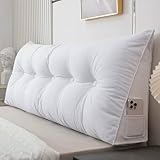 Großes Keilkissen, Kopfteil, Lendenwirbelstützkissen mit waschbarem, abnehmbarem Bezug, dreieckige Rückenlehne, Positionierungsrolle für Bett, Sofa, Schlafsaal, Tagesbett (Weiß, 80 x 50 x 20 cm)