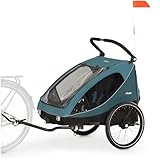 hauck 2in1 Fahrradanhänger & Buggy für 2 Kinder ab 6 Monaten bis 120 cm oder 22 kg Dryk Duo inkl. Deichsel, Kupplung, Buggyrad, Wimpel & Rücklicht, Zusammenklappbar, XL Kofferraum (Ocean Green)