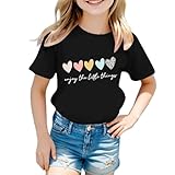 Mädchen T-Shirt Sommer Mode Herzen Druck Baumwolle Kurzarm, in vielen Farben erhältlich, Kinder Teenager Mädchen Rundhals Freizeit Shirts Tops Basic Kurzarm Tshirt für Mädchen 3-12 Jahre