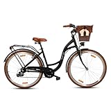 Goetze Mood Damenfahrrad 28 Zoll – Citybike mit 18 Zoll Aluminiumrahmen, 7-Gang Kettenschaltung, LED Licht, V-Brake Bremsen, Tiefeinstieg, Gepäckträger, Komfortsattel, Schutzbleche, Korb mit Einsatz