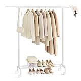 SONGMICS Kleiderständer auf Rollen, ausziehbare Kleiderstange, Garderobenständer aus Stahlrohren, erhöhte Ablagestange, 40 x (83-120) x 156 cm, wolkenweiß HSR134W01