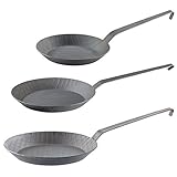 Tornwald-Schmiede Schmiedepfannen: 3er-Set kaltgeschmiedete Bratpfannen, Rauten-Prägung, Ø 20, 24 & 28 cm (Handgeschmiedete Pfanne, Eisen-Pfannen, Schmiedeeiserne)