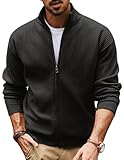 PJ PAUL JONES Strickjacke Herren mit Reissverschluss Cardigan Slim Fit Stehkragen Trachtenjacke Herren L Schwarz