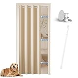 JCyh Türvorhang mit Vorhangstange und Magnetknopf,1 Stück Gardinen verdunkelnd Beige H 195 x B 132 cm, Vorhang Tür für Schrank/Raumteiler/Umkleidekabine, Stange Weiß 70-125 cm