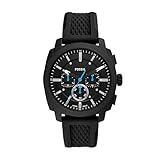Fossil Herren-Chronograph, Automatikuhr, Silikon, Schwarz, Schwarz