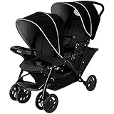 Graco Stadium Duo Geschwisterwagen, Zwillingswagen, 0-15 kg, großer Staukorb, inkl. Snacktabletts, verstellbare Rückenlehnen, zusammenklappbar, freistehend, auch mit Babyschale nutzbar, Black/Grey