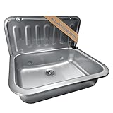 kör4u Ausgussbecken 50cm, aus robustem Edelstahl für Keller, Waschküche, Garten, Spülbecken, inkl. Abflussstopfen