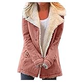 Winterjacke Damen Warm Gefüttert Jacke Elegant Revers Mantel Wintermantel Frauen Teddyfutter Damenjacken Thermo Einreihiger Übergangsjacke Teddyjacke Winddichte Fleece Damen Mantel