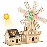STEM Solarbetriebenes 3D Holzpuzzle - DIY Windmühlenhaus Bausatz,Wissenschaftliches Lernspiel für Kinder 8-15 & Erwachsene,Kreatives Modellbauprojekt,Klare Anleitung auf Deutsch.
