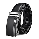 FEFLO Gürtel Herren Ledergürtel Ratsche Automatik Leder Gürtel (L, Gürtellänge 115cm, geeignet für Taille 88cm~98cm) Größe Angepasst, Schwarz, für Anzug Jeans Hose