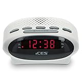 iCES ICR-210 Radiowecker - Radiowecker mit 2 Stunden Weckzeit - PLL FM - Snooze - Sleep Timer - Gangreserve - Weiss