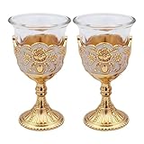 Generisch Hohes Weinglas-Set, Wasserkelche aus farbigem Glas | Trinkgläser im Retro-Stil - Retro-Weinbecher mit Metallprägung für Zuhause, Büro, Küche, Hochzeit